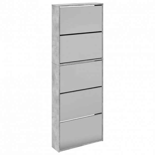 vidaXL Botník se zrcadlem 5patrový betonově šedý 63 x 17 x 169,5 cm