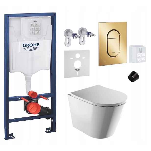 Grohe Wc stojan Rapid Sl s mísou Wc Tampa Rimless a zlatým tlačítkem
