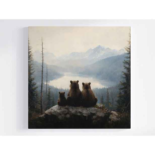 Obraz Na Plátně Obraz Na Plátně Rodina Medvědů Medvědi Hory Krajina Lesa 50x50