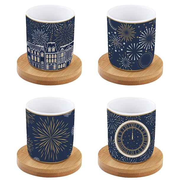 Sada 4 porcelánových podstavců 110 ml s bambusovými podšálky, dárek
