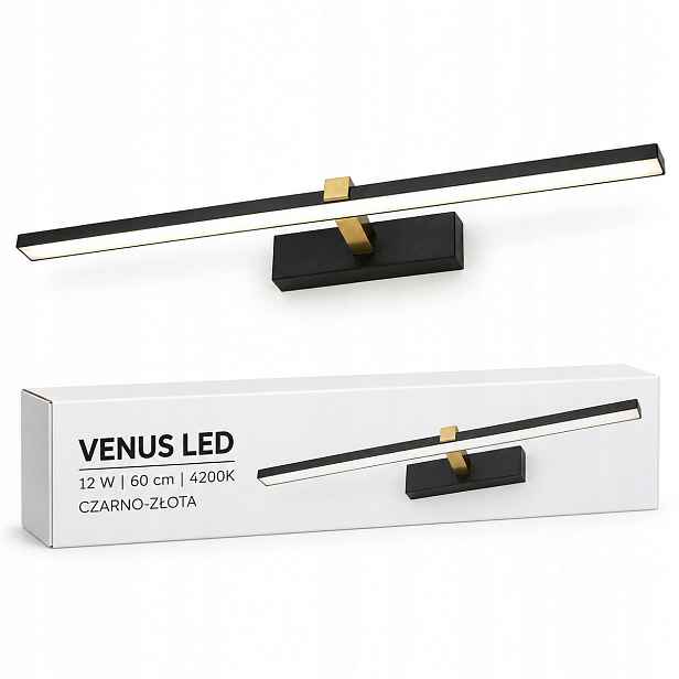 Venus černo-zlatá Led lampa 12W 60 cm nad pohovku do obývacího pokoje 840lm IP44 nástěnná