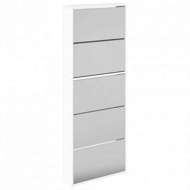vidaXL Botník se zrcadlem 5patrový bílý s vysokým leskem 63x17x169,5cm