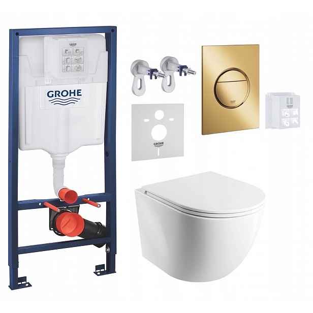 Grohe Podomítková Nádržka s Wc mísou Cmwbp Rimless a zlatým tlačítkem