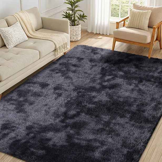Koberec Obdélníkový 200X280 CM Tmavě Šedý, Plyšový, Omyvatelný, Protiskluzový