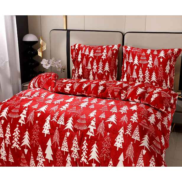 Mikroplyšové povlečení CHRISTMAS TREES červené Rozměr povlečení: 70 x 90 cm | 140 x 220 cm