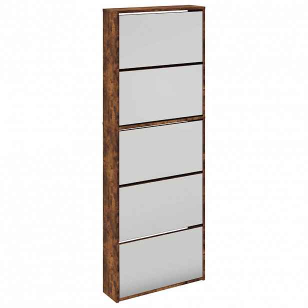 vidaXL Botník se zrcadlem 5patrový kouřový dub 63 x 17 x 169,5 cm