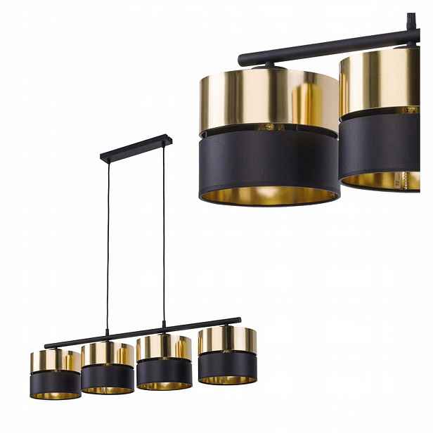 Závěsný stropní lustr Černý Kov Černo-zlatá Látka Tk Lighting