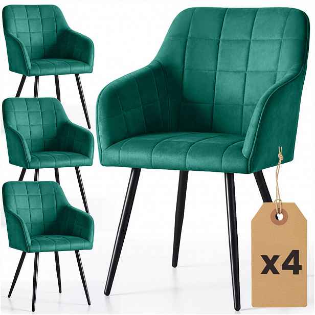 RAUMHIRSCH FURNITURE ČALOUNĚNÁ ŽIDLE, sada 4 ks, kovové nohy, zelená, černá, x 54/82/58