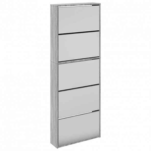 vidaXL Botník se zrcadlem 5patrový šedý sonoma 63 x 17 x 169,5 cm
