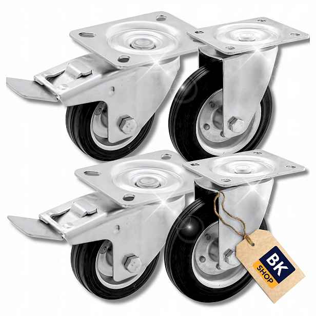 Pojízdný Set Koleček Gumová Kola 4 ks 125 mm 400 kg S Brzdou