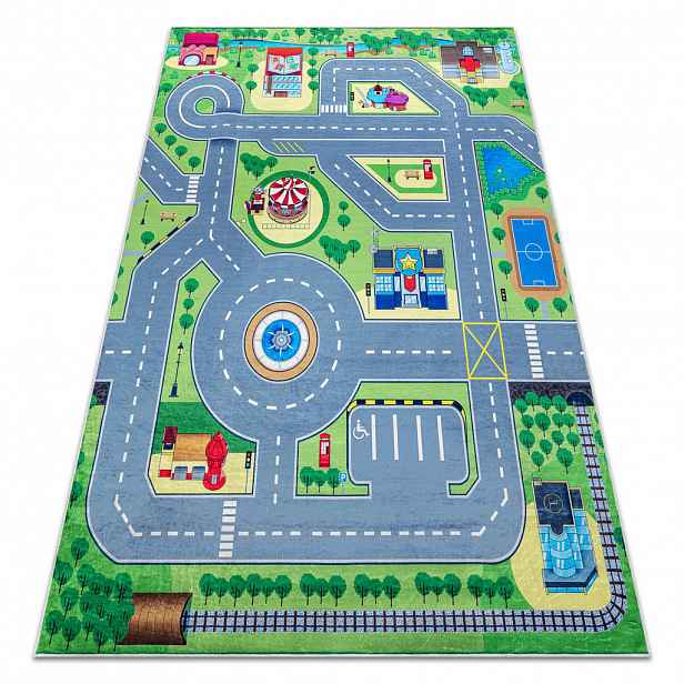 rugsX BAMBINO 9028 mycí kobereček Město, ulice pro děti protiskluz - zelená / šedá 120/170 cm