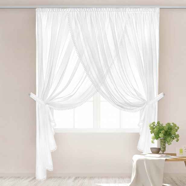Hotová záclona na pásku Emporio II 400x250 bílá s bambulkami