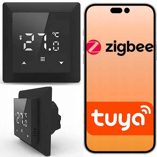 Termostat Zigbee 3.0 Tuya černý pokojový regulátor topení 16A