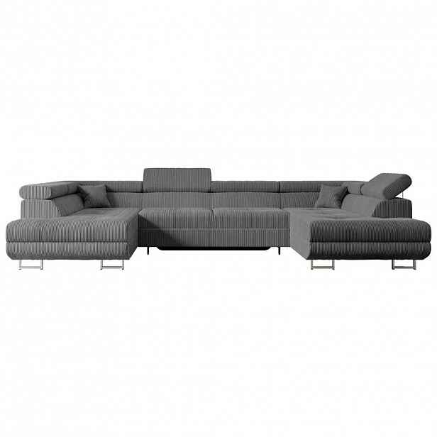 ALTDECOR SEDÁCÍ SOUPRAVA s funkcí lůžka a úložným prostorem pod postelí GUSA-U 342x202x107 cm tmavě šedý manšestr
