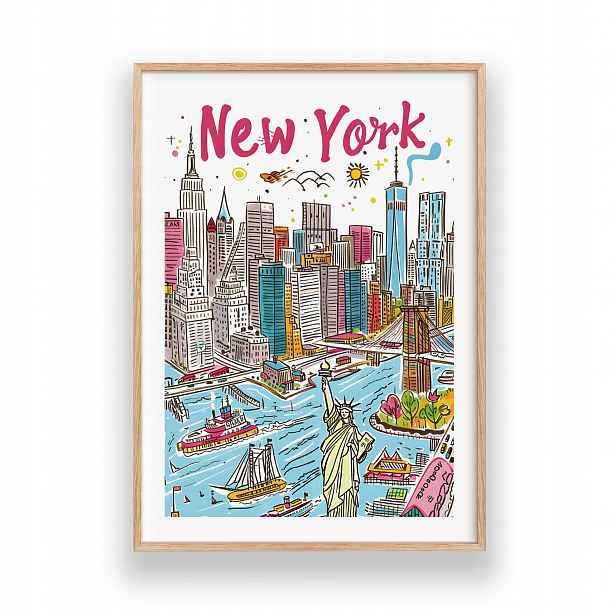 Obraz New York Plakát A3 Nástěnná Dekorace Rámeček Dřevěný 30x42 cm