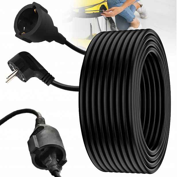 Prodlužovací Kabel pro sekačku 20 m, stavební, Černý, 3x0.75 mm