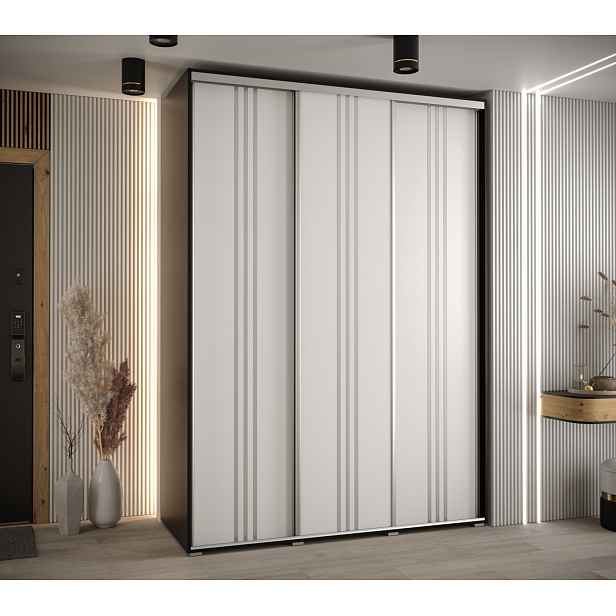 Šatní skříň YVONA 6 - 180/60 cm, černá / bílá / stříbrná