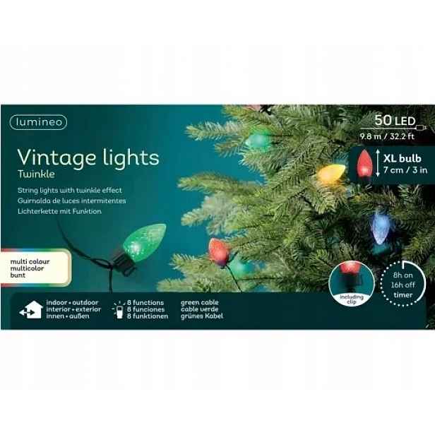 Lampičky zew/wew Vintage 7 cm 50 Led 9,8 m multi 8 funkcí