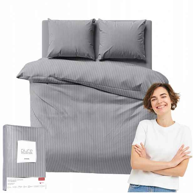 Povlečení damaškové 160x200 šedé jednobarevné proužky 1 cm Pure