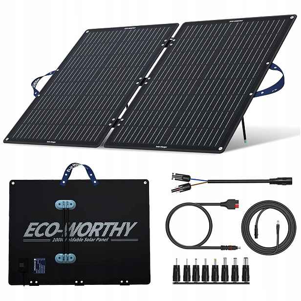 Eco-worthy Skládací solární panel 100W 12V s adaptérem pro držák karavanu M2855