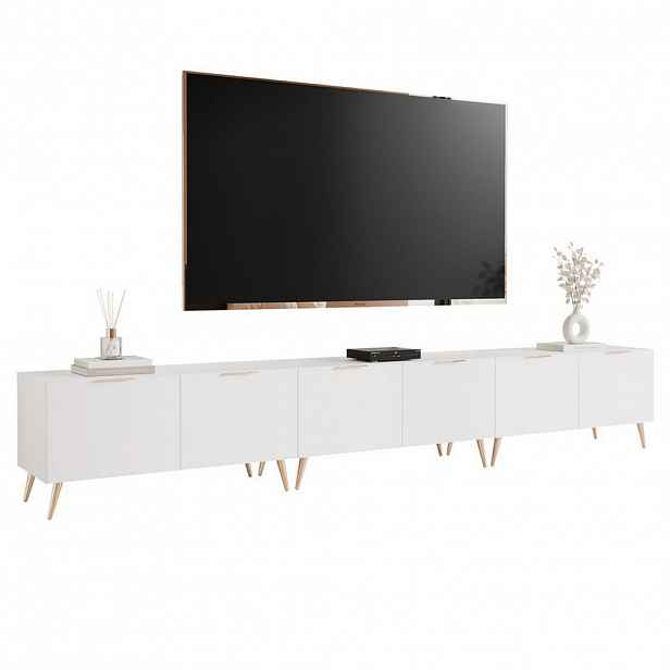 Idohome TV skříňka ANGEL 300 cm na nožkách s osvětlením BÍLÁ