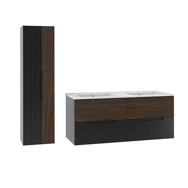Petits-meubles KOUPELNOVÝ NÁBYTEK 120.6cm Sylla 2er-Set Černá a dřevěná