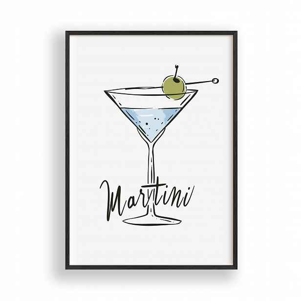 Plakát Martini Cocktail Obraz Rámeček Dřevěný Černý 30x42 cm