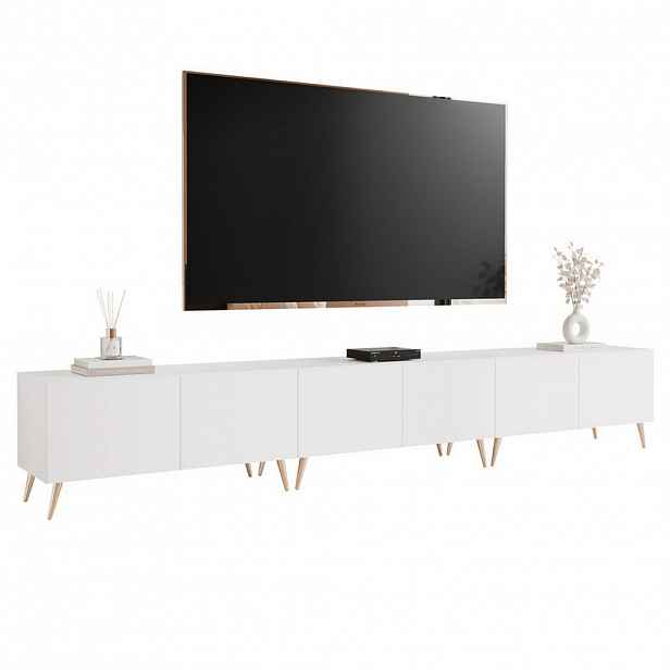 Idohome TV skříňka ANGEL 300 cm na nožkách s osvětlením BÍLÁ
