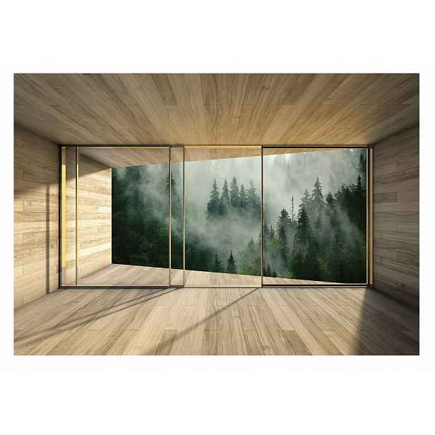 Fototapeta 3D Okno Les v mlze Pohled na mlhu 254x184