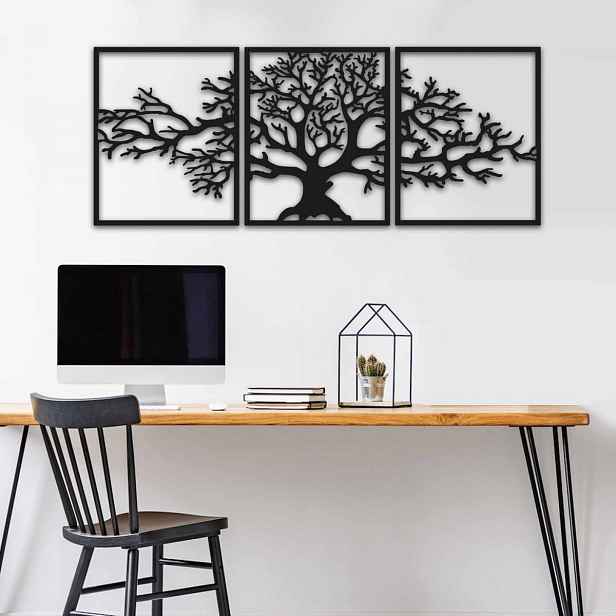 Hanah Home Nástěnná kovová dekorace Strom 124x49 cm černá