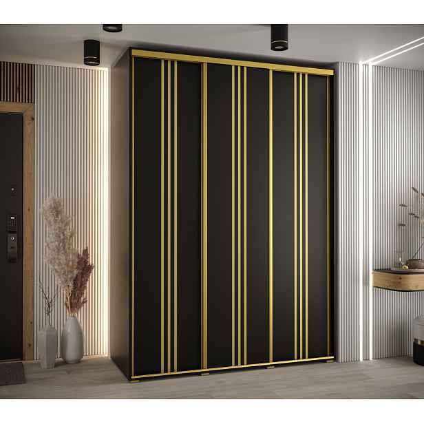Šatní skříň YVONA 6 - 180/60 cm, černá / zlatá