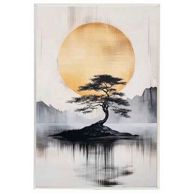 Plakát Rámeček Aluminium Krajina Asie Orient Dřevo Měsíc Jezero 40x60