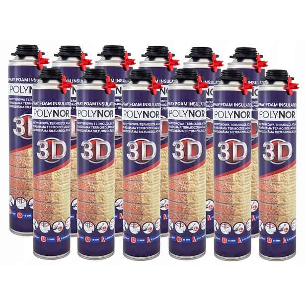 Pur Stříkací Pěna Polynor 3D 850 ml zateplení podkroví 12 kusů