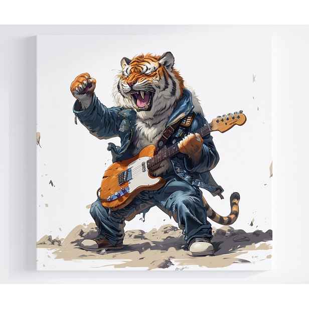 Obraz Na Plátně Canvas Tygr Kytarista Hudba Rock And Roll Metal 50x50