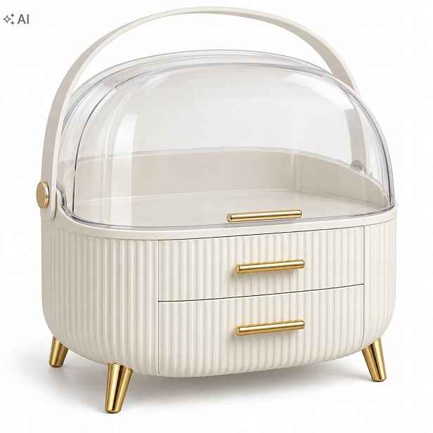 Organizér na kosmetiku, bílý s zásuvkami 37x28,6x23,3 cm, prostorný