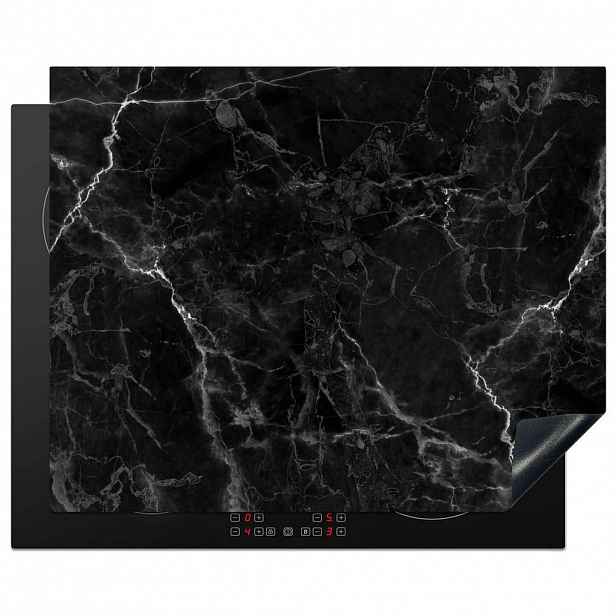 MuchoWow KRYT NA INDUKČNÍ DESKU Mramor - Černá - Bílá - Textura - Mramorový vzhled 65x52 cm