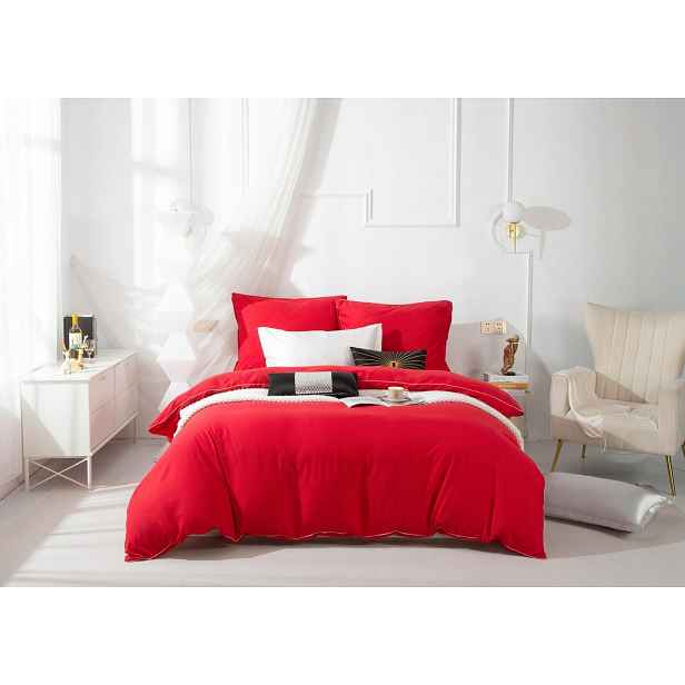 Povlečení 160x200 mikrovlákno červené se zlatým lemováním 2 povlaky na polštáře 70x80