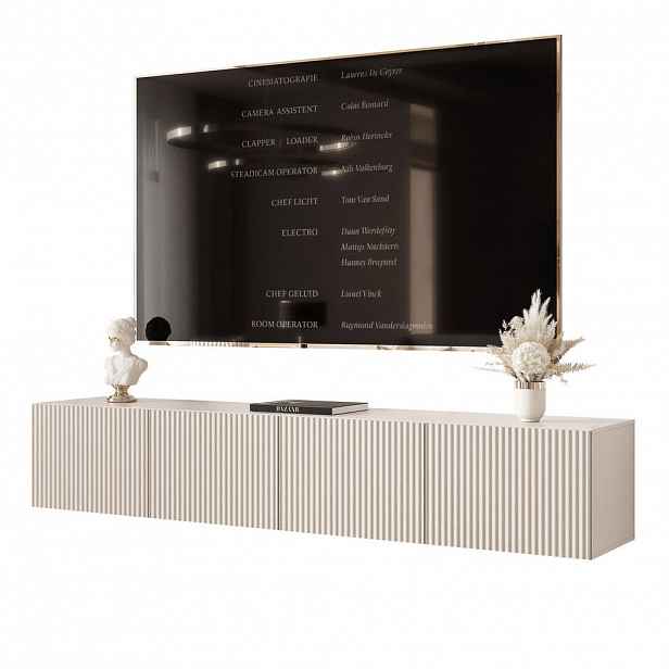 Idohome ZÁVĚSNÁ RTV skříňka ANGEL RÝHOVANÁ 200 cm s LED osvětlením KAŠMÍROVÁ
