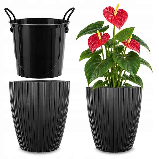Květináč Květináč 30 cm Obal S Vložkou Květinový Černý Plastový