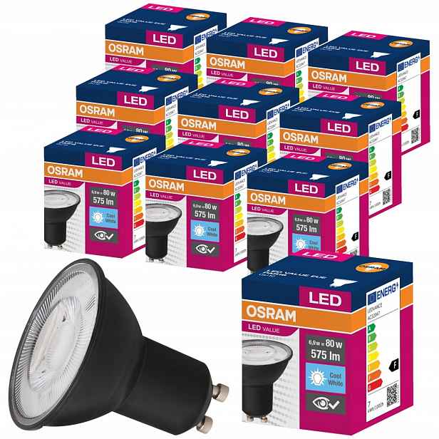 10x Led žárovka GU10 6,9W 80W 6500K Černá Osram