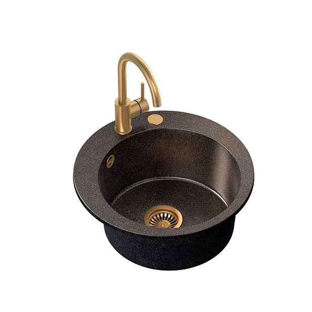 Quadron James 210 Dřez 1 komora Granit 51x51 cm Černý Zlatý