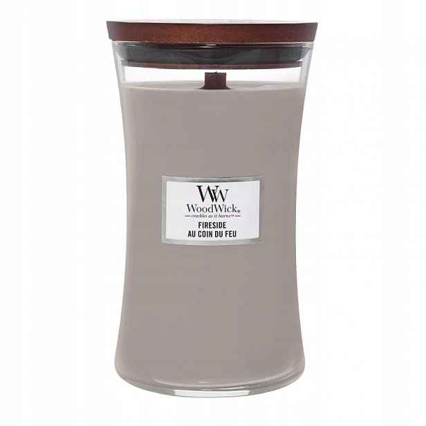 Woodwick Fireside vonná svíčka s dřevěným knotem, 610 g