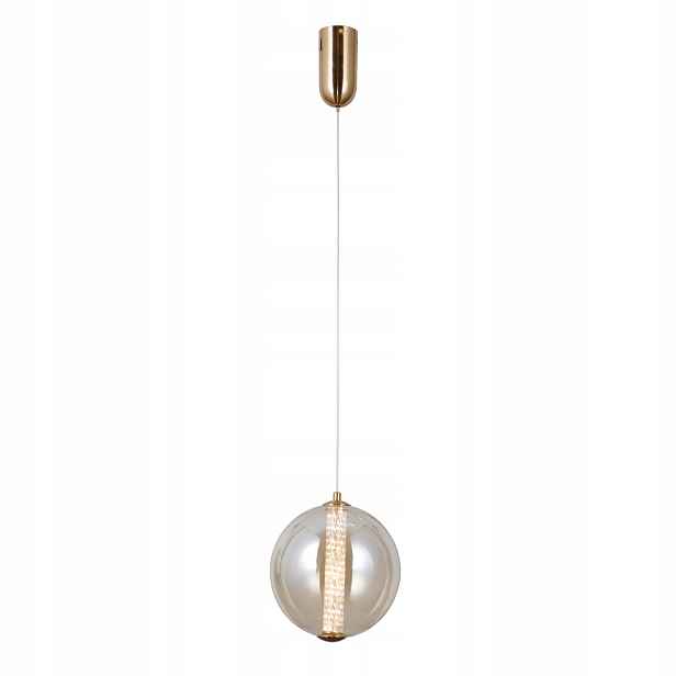 Závěsná Led lampa bodová zlatá skleněná jantarová koule 20 cm 3000K Italux