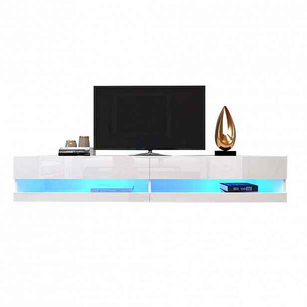 OKWISH TV stolek 140/40/30,5 cm bílý z MDF s LED osvětlením a vysokým leskem