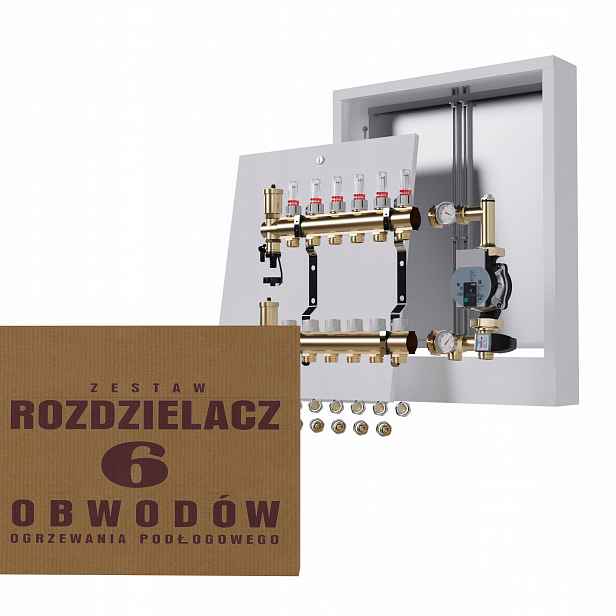 Rozdělovač pro podlahu 6 podlahových topení, nástěnná skříňka Pex