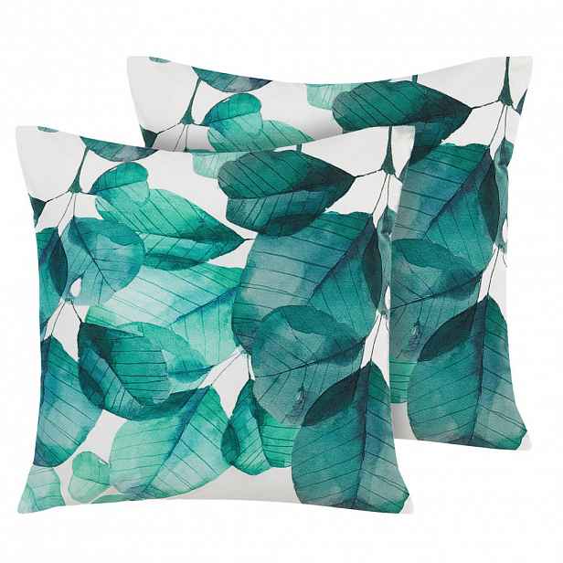Beliani ZAHRADNÍ POLŠTÁŘ sada 2 ks Blättermotiv tyrkysový/modrý/bílý 45/45 cm Trebbo