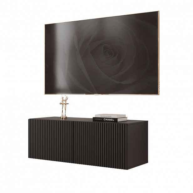 Idohome ZÁVĚSNÁ RTV skříňka ANGEL RÝHOVANÁ 100 cm s LED osvětlením ČERNÁ