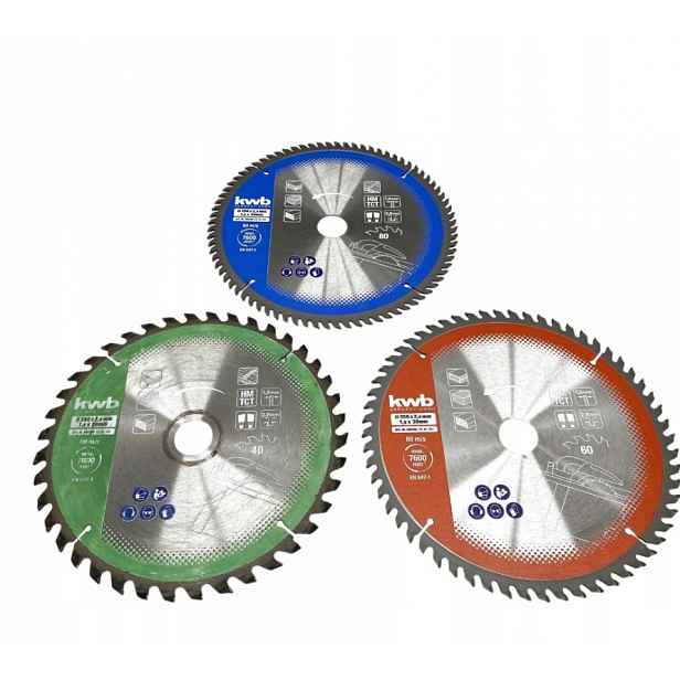 Sada 3 řezacích kotoučů na dřevo Kwb 250 x 30 mm