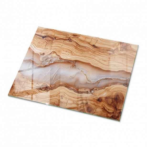 TULUP SKLENĚNÁ DESKA 80x60 cm Přírodní dřevo s pryskyřicí