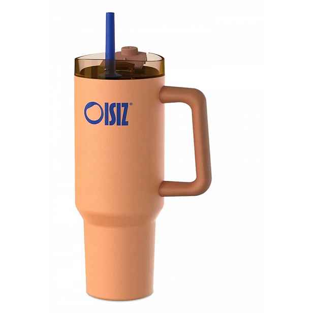 Oisiz Termohrnek 1200 ml Nerezová Ocel s uchem a slámkou. Pomeranč